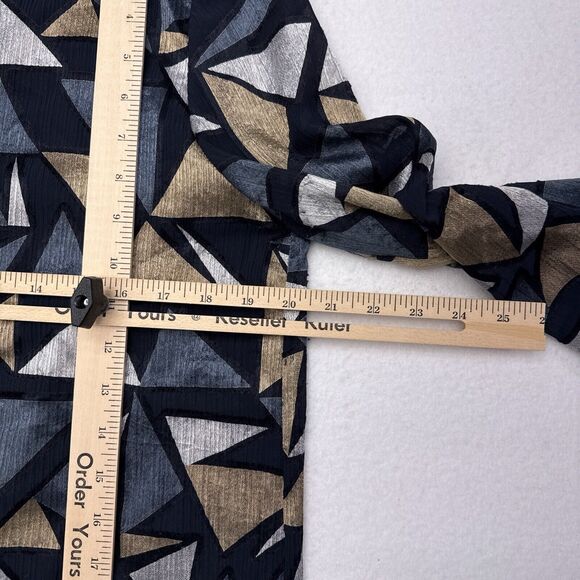 Lafayette 148 Desra Burnout Blouse Shirt Medium‎ Cutout Metallic Long Old Money - Picture 9 of 10